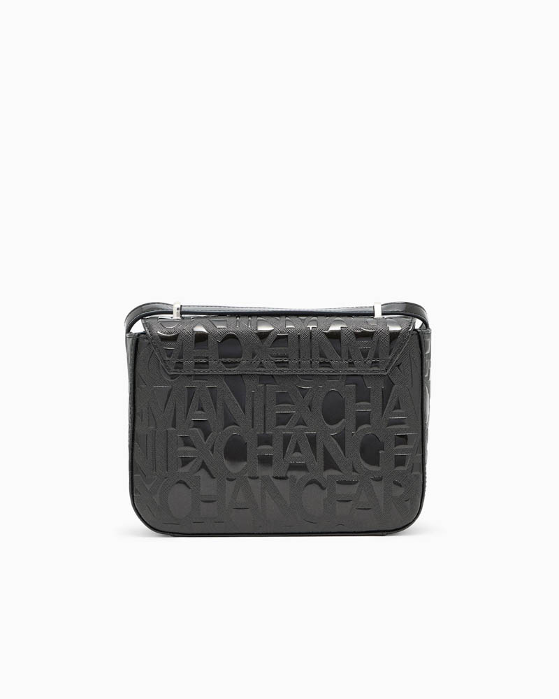 ARMANI EXCHANGE borsa tracolla con pattina nera donna lucida logata-4