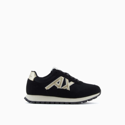 ARMANI EXCHANGE sneakers donna nera con lo AX oro