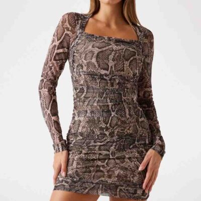 Vestito mini stampa animalier manica lunga donna