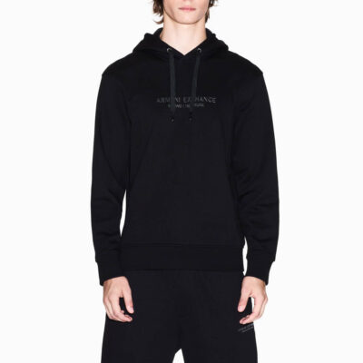 ARMANI EXCHANGE felpa nera con cappuccio in cotone da uomo