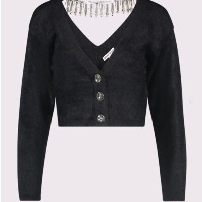 DENNY ROSE cardigan nero corto dettaglio gioiello con strass sul retro