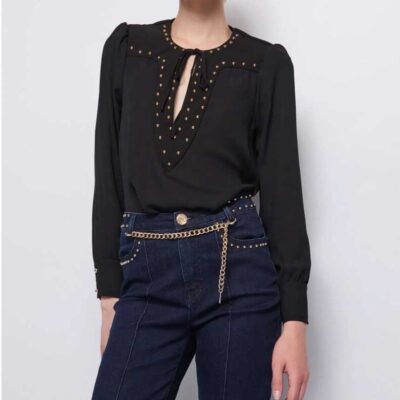 Blusa donna DENNY ROSE con laccetti e borchie