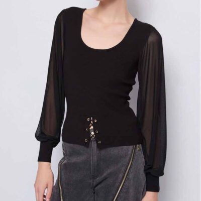 MAGLIA DENNY ROSE SCOLLATURA ROTONDA DA DONNA CON MANICHE IN TULLE
