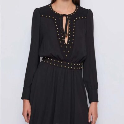 Vestito corto nero DENNY ROSE in georgette manica lunga