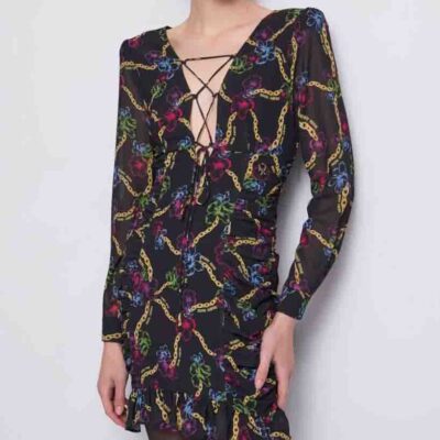 Vestito corto DENNY ROSE a manica lunga con stampa floreale