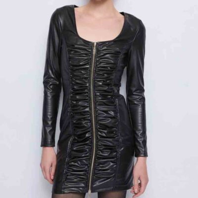 Vestito DENNY ROSE ecopelle nero corto donna