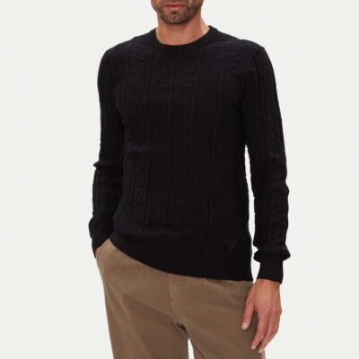 GUESS maglione nero misto viscosa in tessuto lavorato da uomo
