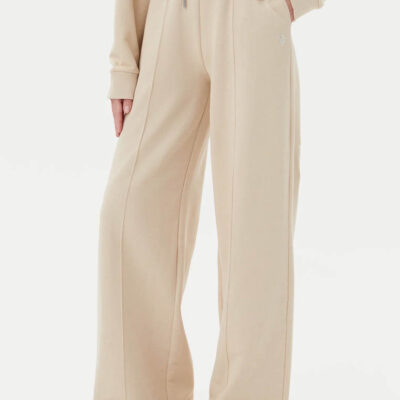 GUESS pantalone tuta beige a gamba larga in cotone elasticizzato