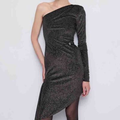 DENNY ROSE mini abito nero donna in ciniglia glitter