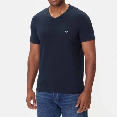 T-SHIRT EMPORIO ARMANI SCOLLO V BLU DA UOMO ELASTICIZZATA REGULAR FIT