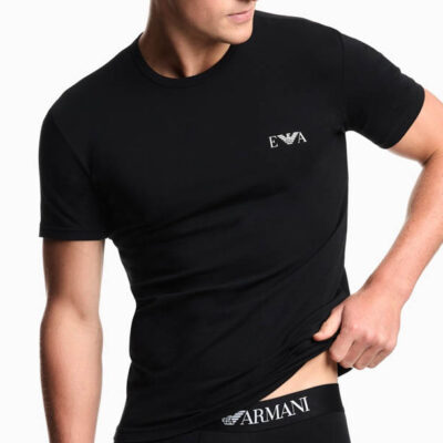 EMPORIO ARMANI maglietta nera uomo fitted fit in tessuto stretch con piccolo logo