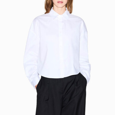 ARMANI EXCHANGE camicia cropped bianca da donna in popeline di cotone