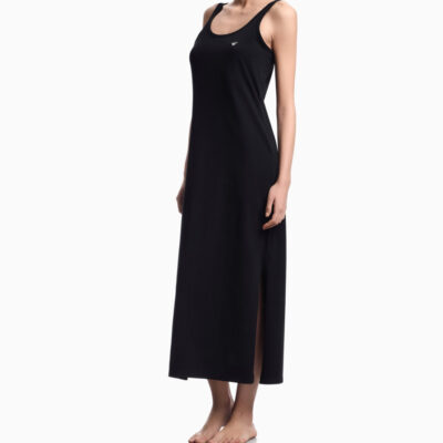 Vestito lungo nero EMPORIO ARMANI con micro aquila sul petto donna