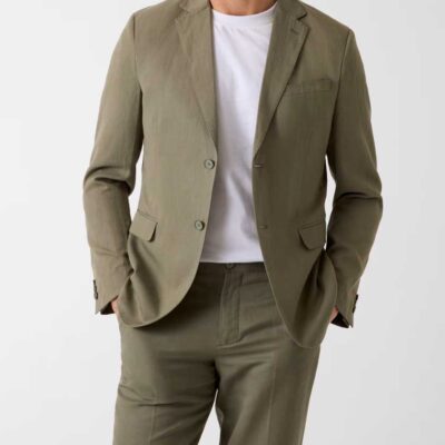 Blazer verde uomo GUESS monopetto in misto lyocell