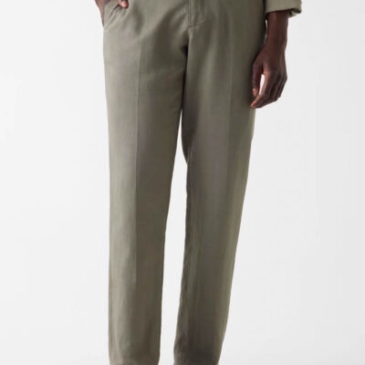 GUESS pantalone verde misto lino vita media gamba dritta