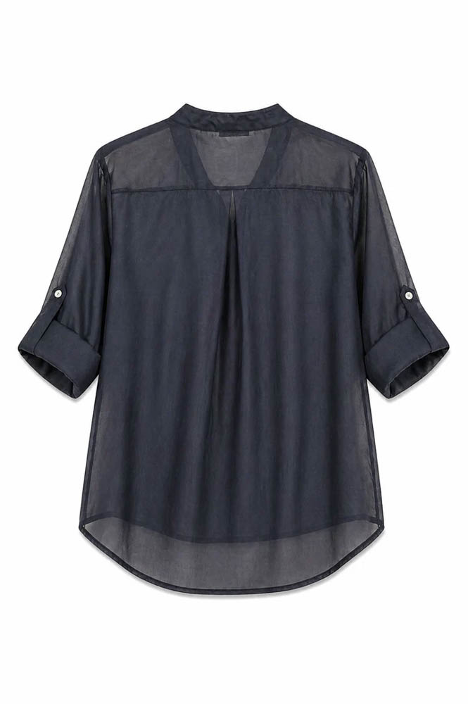 ARTIGLI blusa a serafino blu con manica tre quarti -2