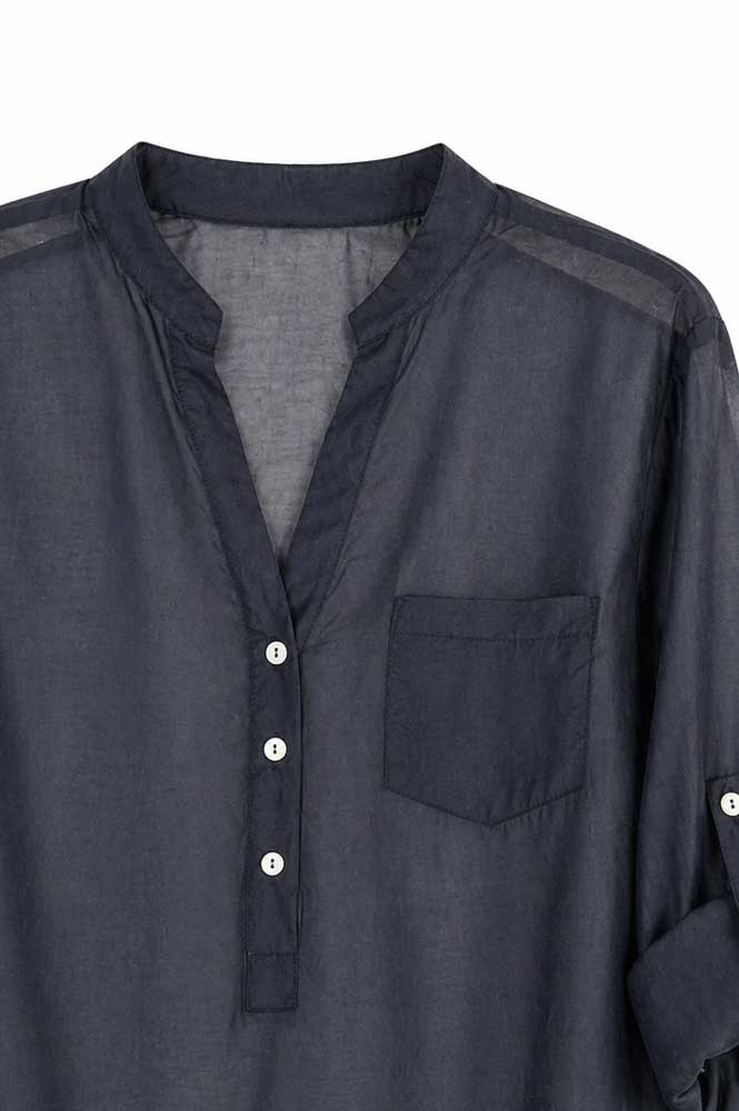 ARTIGLI blusa a serafino blu con manica tre quarti