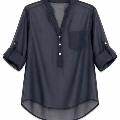 ARTIGLI blusa a serafino blu con manica tre quarti -1