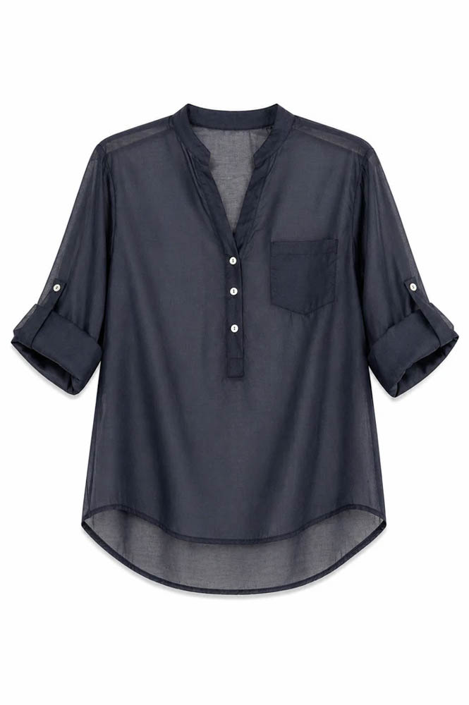 ARTIGLI blusa a serafino blu con manica tre quarti -1