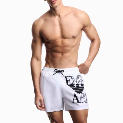 EMPORIO ARMANI boxer mare bianco da uomo con grande logo-1