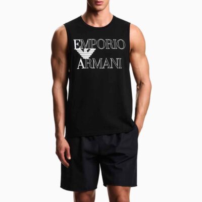 EMPORIO ARMANI maglietta senza maniche nera da uomo con grande logo