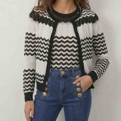 Cardigan donna manica lunga nero e panna ARTIGLI