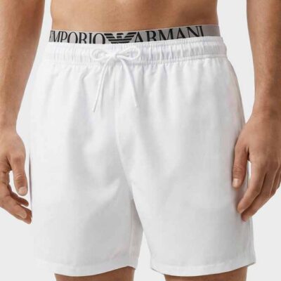 EMPORIO ARMANI boxer bianco uomo da mare con elastico logato