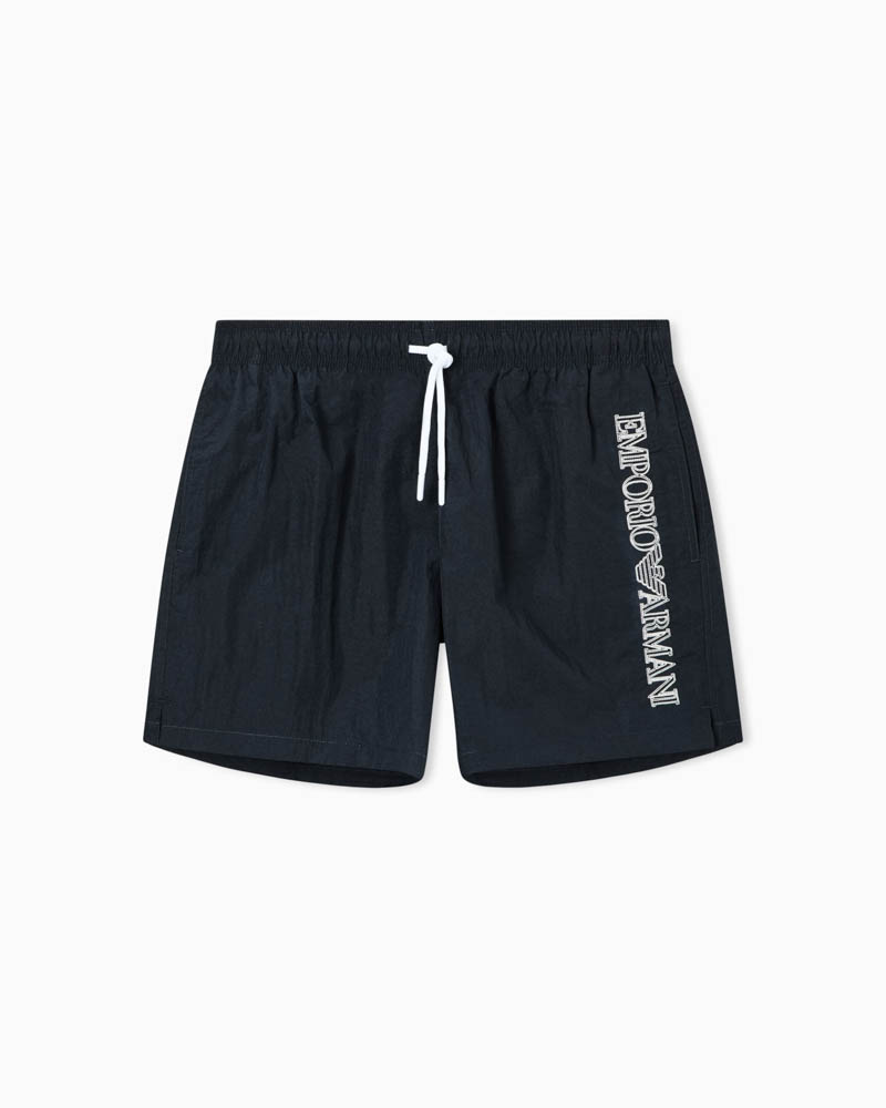 EMPORIO ARMANI boxer blu uomo da mare con scritta laterale a contrasto
