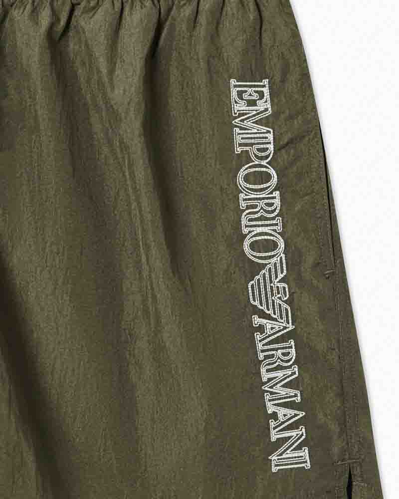 EMPORIO ARMANI boxer verde uomo da mare con scritta laterale a contrasto-2