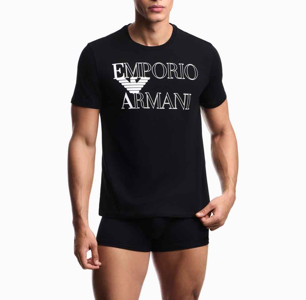 EMPORIO ARMANI maglietta uomo nera con logo grande-2