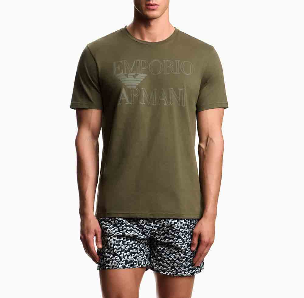 EMPORIO ARMANI maglietta uomo verdone con logo grande-1