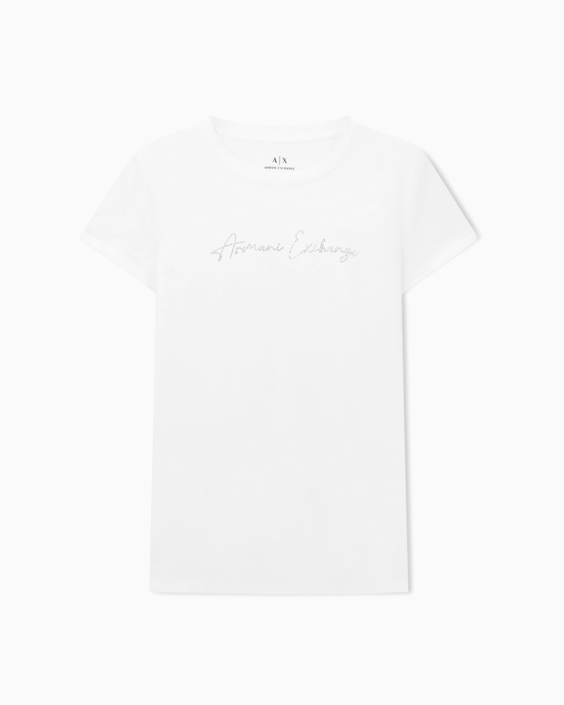 T-shirt bianca donna ARMANI EXCHANGE slim fit con strass