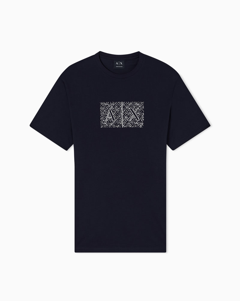 T-shirt blu ARMANI EXCHANGE uomo con logo frontale-4