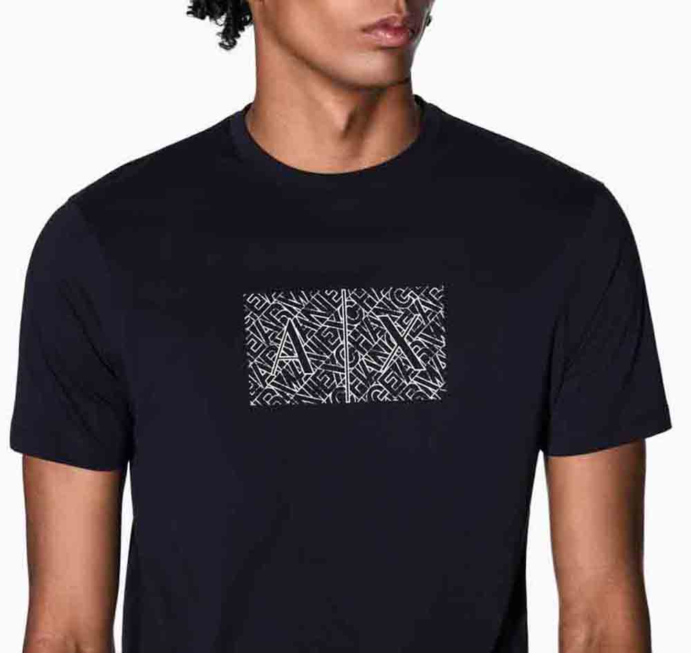 T-shirt blu ARMANI EXCHANGE uomo con logo frontale-3