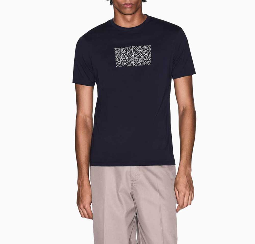 T-shirt blu ARMANI EXCHANGE uomo con logo frontale-1