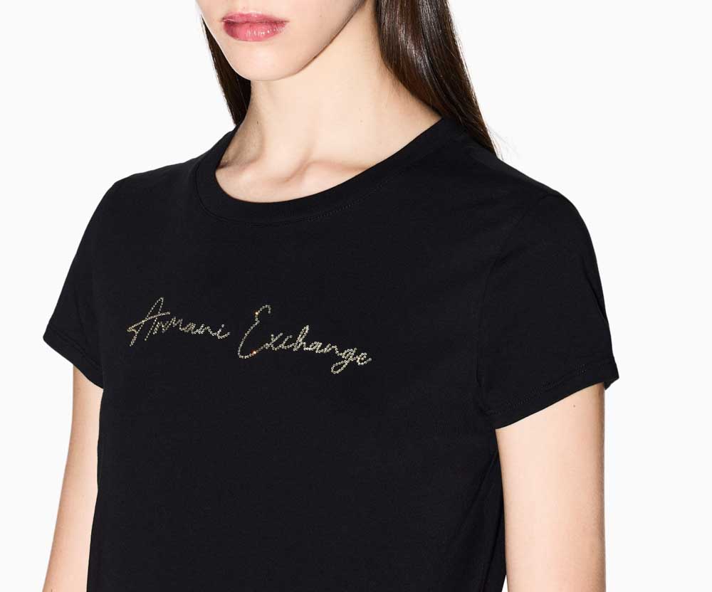 T-shirt nera donna ARMANI EXCHANGE slim fit con strass-3
