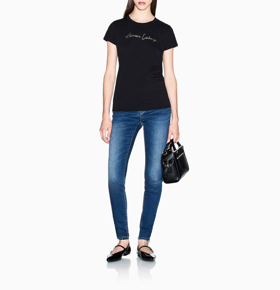 T-shirt nera donna ARMANI EXCHANGE slim fit con strass-2