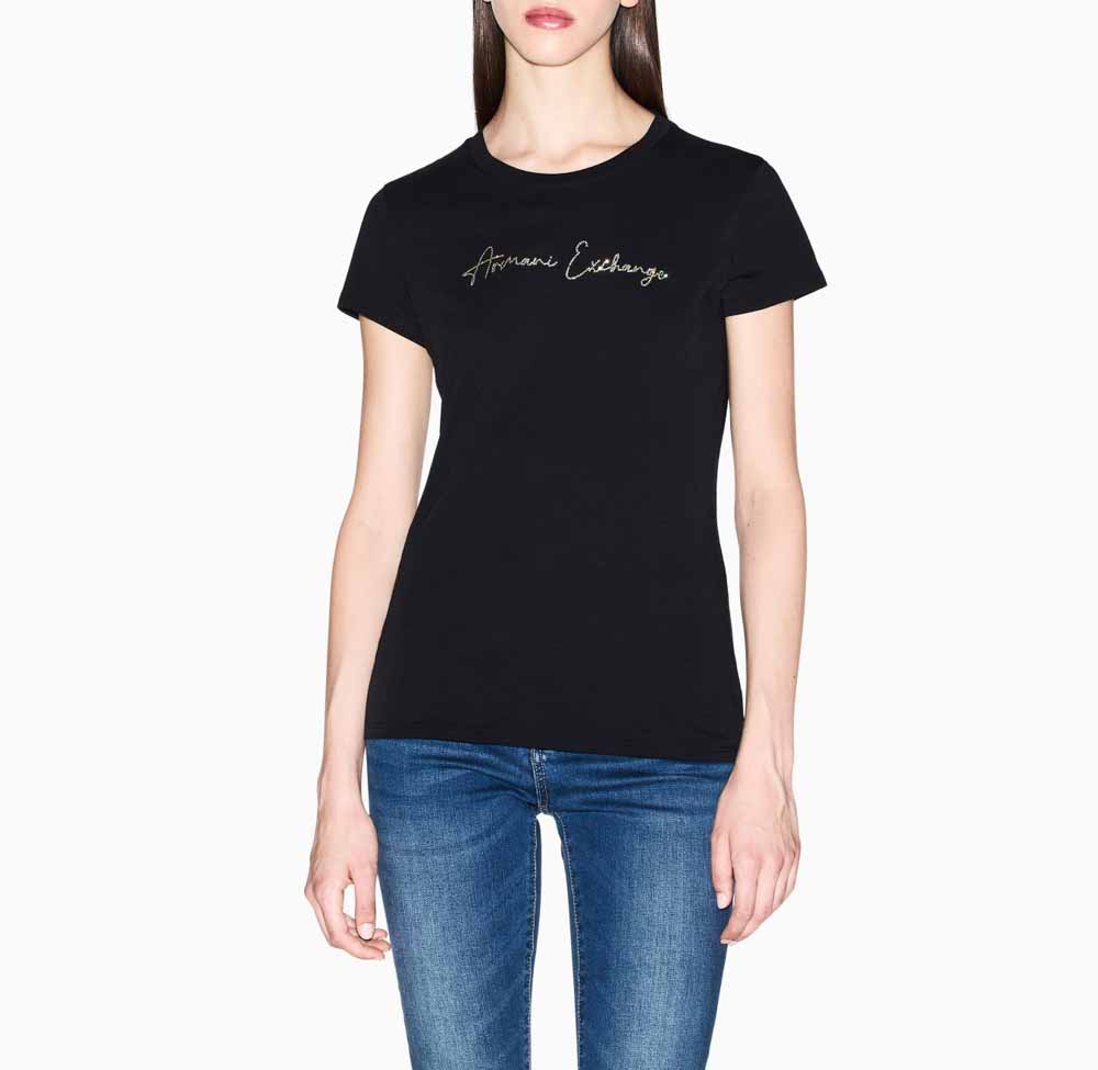 T-shirt nera donna ARMANI EXCHANGE slim fit con strass-1
