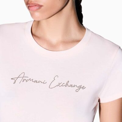 T-shirt rosa donna ARMANI EXCHANGE slim fit con strass
