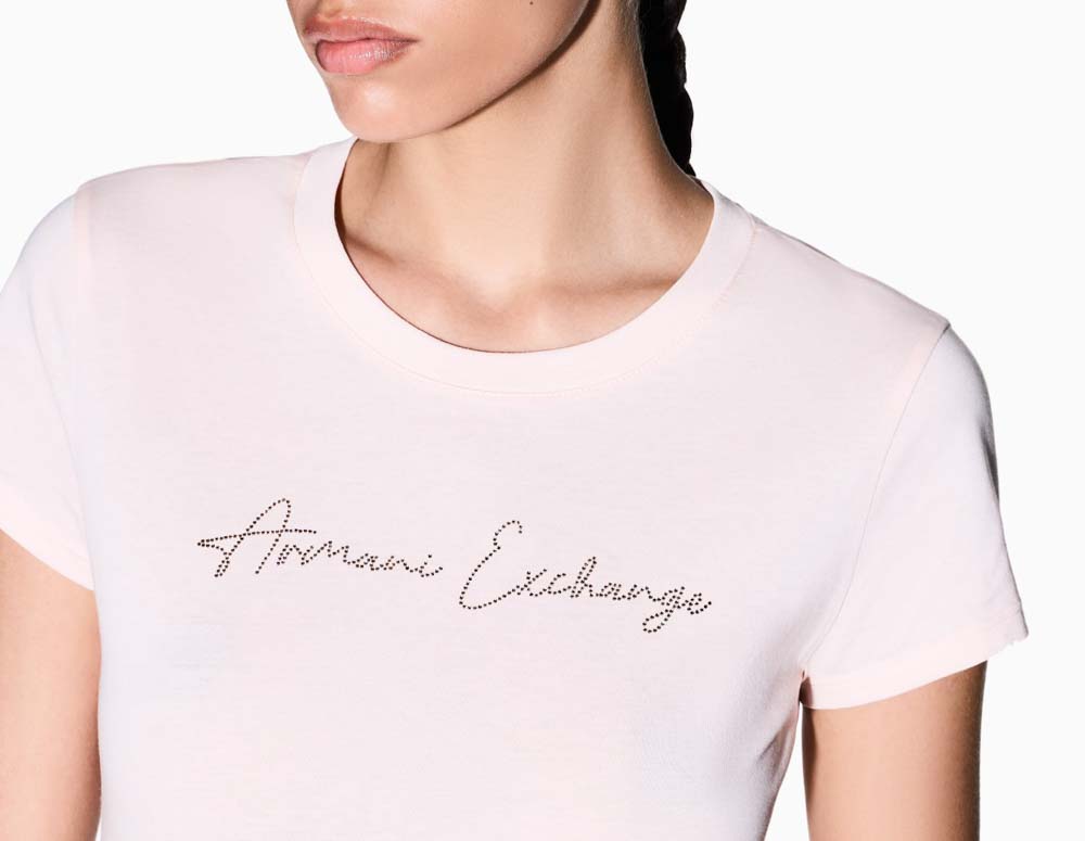 T-shirt rosa donna ARMANI EXCHANGE slim fit con strass
