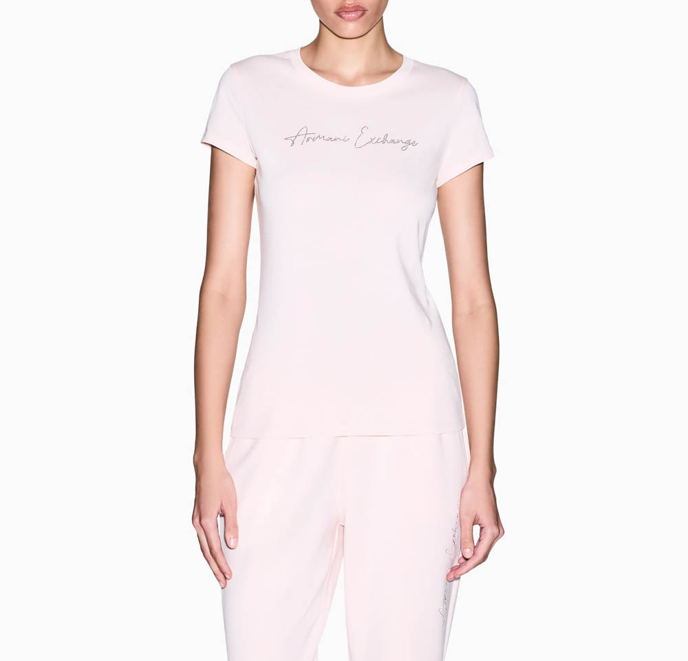T-shirt rosa donna ARMANI EXCHANGE slim fit con strass-2