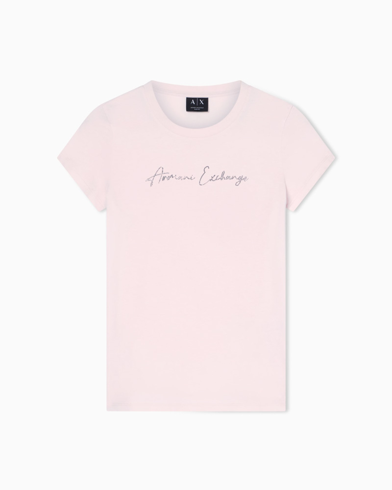 T-shirt rosa donna ARMANI EXCHANGE slim fit con strass-3
