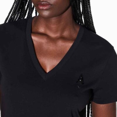 Maglietta nera donna ARMANI EXCHANGE con scollo a V
