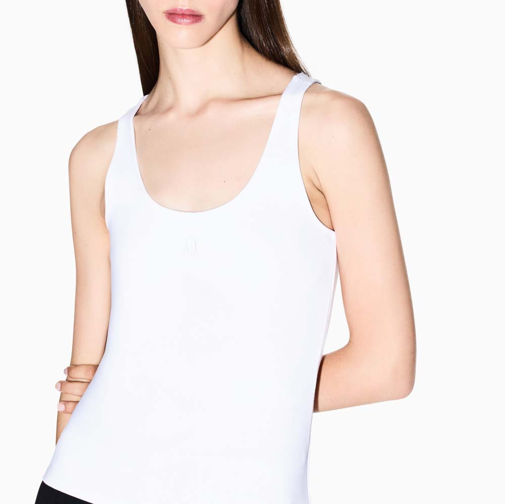 ARMANI EXCHANGE canotta bianca donna con scollo all'americana-4