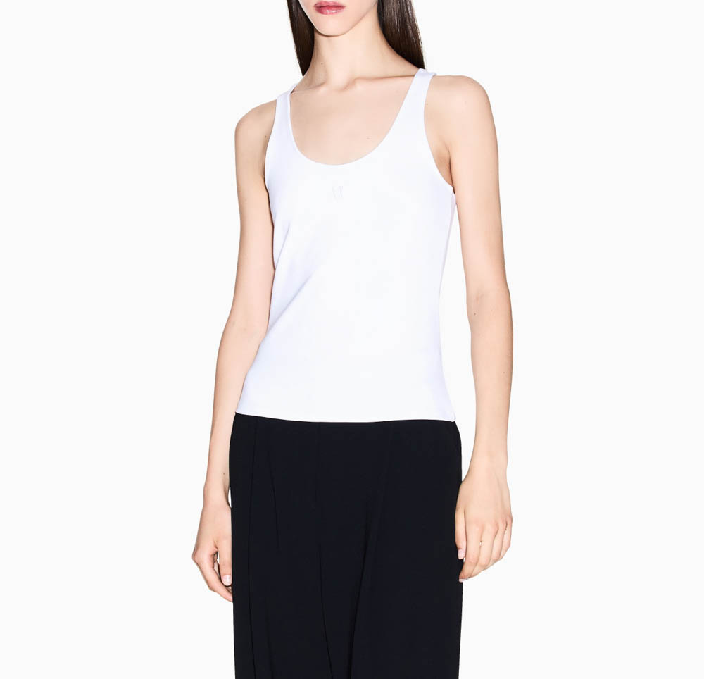 ARMANI EXCHANGE canotta bianca donna con scollo all'americana-2