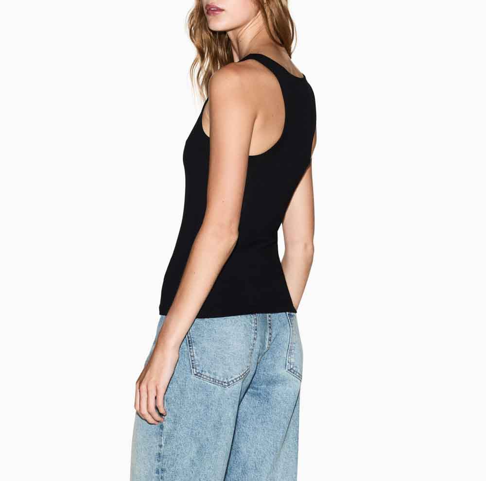 ARMANI EXCHANGE canotta nera donna con scollo all'americana-2