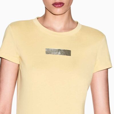 ARMANI EXCHANGE t-shirt donna gialla in cotone con piccolo logo oro