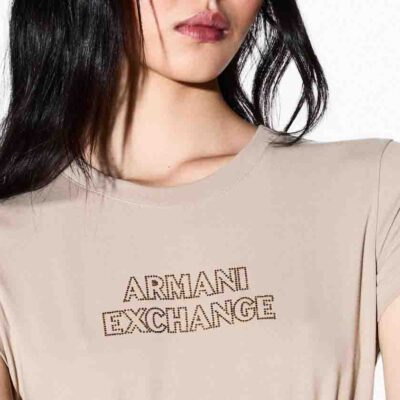 T-shirt donna ARMANI EXCHANGE in jersey di cotone stretch beige