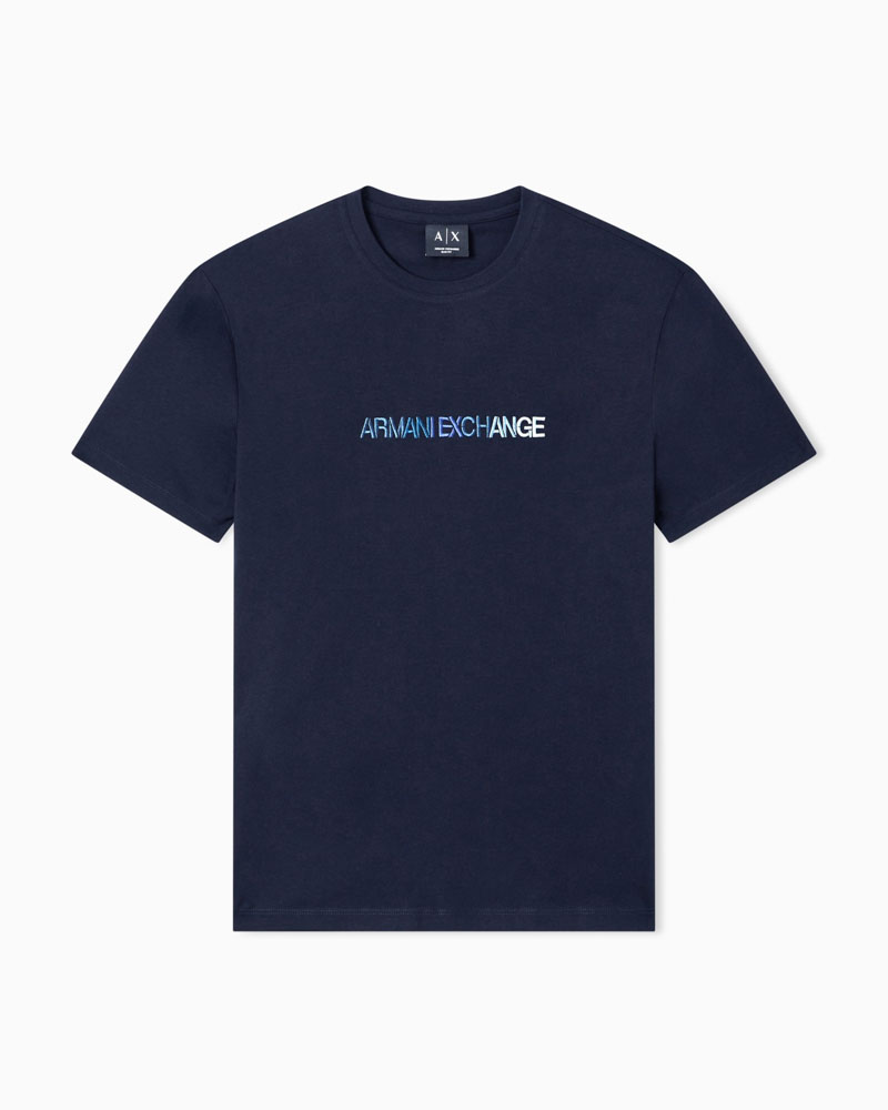 Maglietta blu con scritta ARMANI EXCHANGE da uomo-3