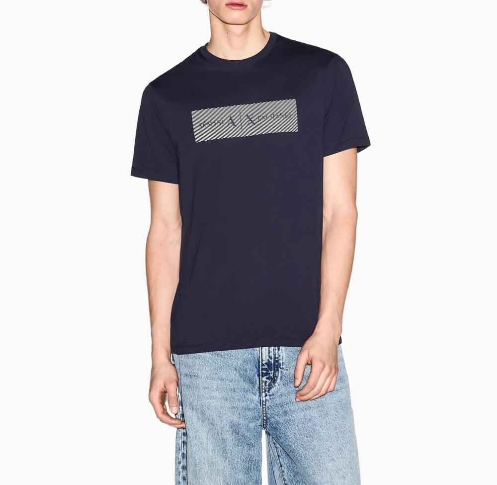 ARMANI EXCHANGE t-shirt blu in cotone con scritta logo-2